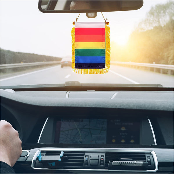 Rainbow LGBT Window Hanging Flag 3X4 Inch 8X12cm Mini Flag Banner & Car Rearview Mirror Décor Fringed Hanging Flag with Suction Cup