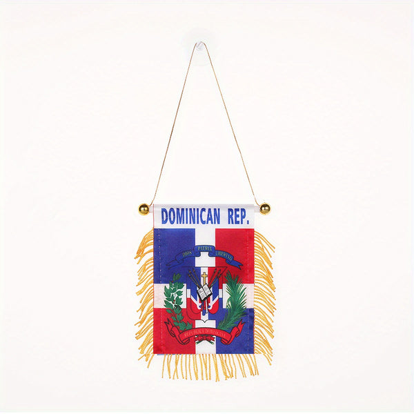 Dominican Republic Fringy Window Hanging Flag 3X4 Inch 8X12cm Mini Flag Banner & Car Rearview Mirror Décor Fringed Hanging Flag with Suction Cup