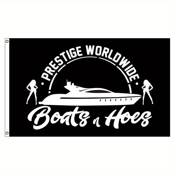 Prestige Worldwide Flag Boats and Hoes Banner With Two Yellow Buttonholes for Bar Beer House College Dorm Room Man Cave Tailgates and Parties