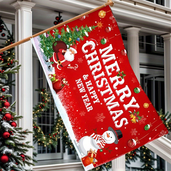 Merry Christmas Flag 3x5ft 90x150cm, Christmas Winter Holiday Decoration, Large Fabric Xmas Tree Santa Snowman Flag Banner, Merry Christmas and Happy New Year Garden Yard House Decoration Outdoor Indoor