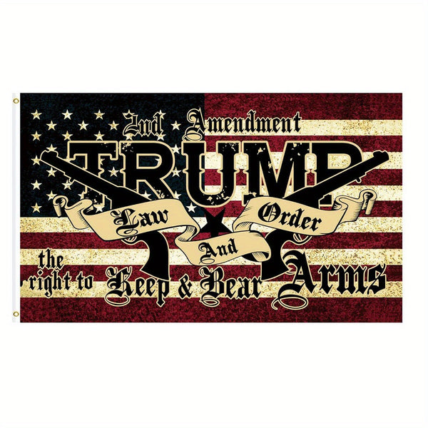 Trump Flag Outdoor 2nd Amendment Flag 3x5ft 90x150cm Heavy Duty Polyester Trump Law Order 2nd Amendment Guns American Flag with Brass Grommets Vibrant Color and UV Fade Resistant