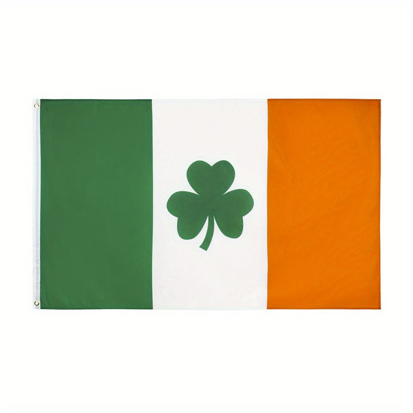 Ireland Shamrock Flag Saint Patrick Day Shamrock flag 3x5fts 90X150cm Vivid Color and Fade Proof Canvas Header and Double Stitched Saint Patrick Day Shamrock Clover Flags Polyester with Brass Grommets
