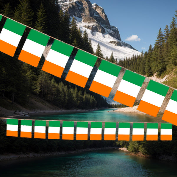 Ireland string flag 30pcs 14cmx21cm 5.5x8.2in Green White Orange IRE IR IRISH string Banner