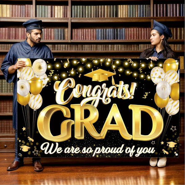 Congrats Grad We are So Proud of You Banner  180x120cm 70x47 inches Graduation Decorations Class of 2024 Graduation Banner 2024 for 2024 Graduation Party Decorations