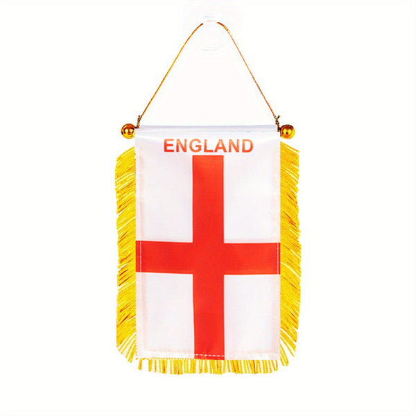 1pc England Window Hanging flag Red Cross UK Flag 3x4 Inch 8x12cm double side Mini Flag Banner Car Rearview Mirror Decor Fringed Hanging Flag with Suction Cup
