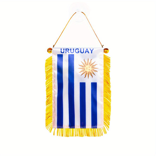 1pc Uruguay Window Hanging flag URY UY Uruguayan flag 3x4 Inch 8x12cm double side Mini Flag Banner Car Rearview Mirror Decor Fringed Hanging Flag with Suction Cup