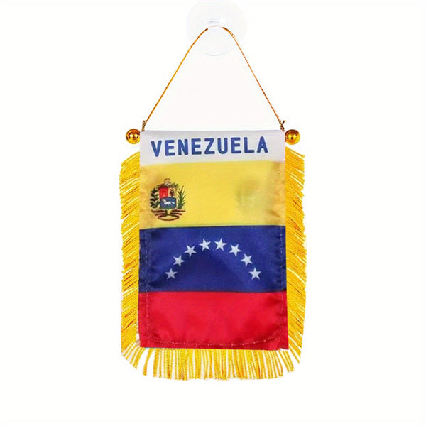 1pc Venezuela Window Hanging flag 3x4 Inch 8x12cm double side Mini Flag Banner Car Rearview Mirror Decor Fringed Hanging Flag with Suction Cup