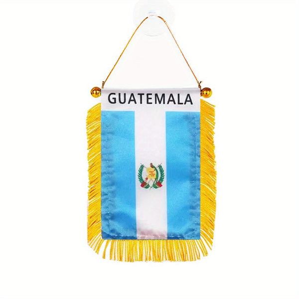 1pc Guatemala Window Hanging flag 3x4 Inch 8x12cm double side Mini Flag Banner Car Rearview Mirror Decor Fringed Hanging Flag with Suction Cup