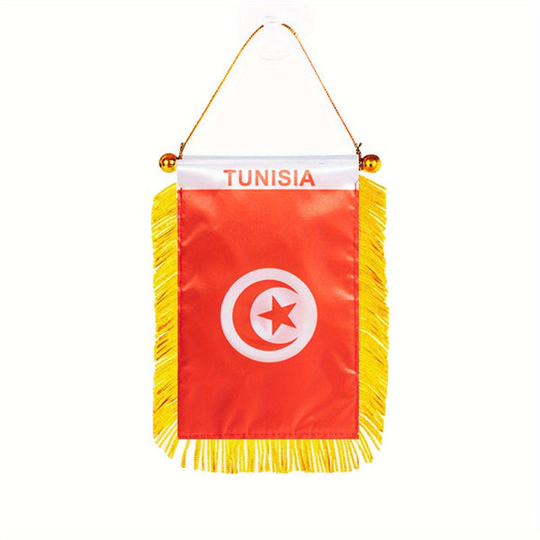 1pc Tunisia Window Hanging Tunisie TUN TN flag 3x4 Inch 8x12cm double side Mini Flag Banner Car Rearview Mirror Decor Fringed Hanging Flag with Suction Cup