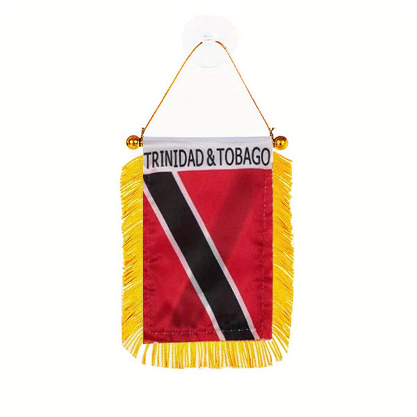 1pc Trinidad and Tobago flag Window Hanging 3x4 Inch 8x12cm double side Mini Flag Banner Car Rearview Mirror Decor Fringed Hanging Flag with Suction Cup