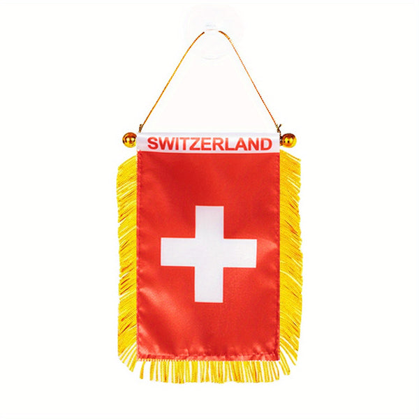 1pc Switzerland flag Window Hanging Cross CH CHE Swiss 3x4 Inch 8x12cm double side Mini Flag Banner Car Rearview Mirror Decor Fringed Hanging Flag with Suction Cup