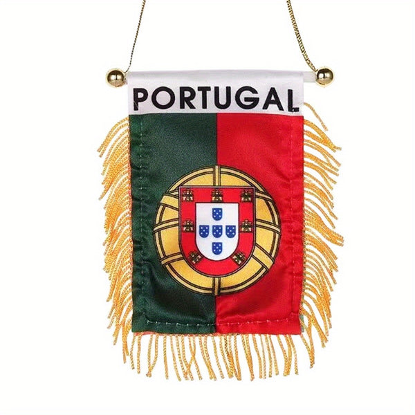 1pc Portugal Window Hanging flag Portuguese Portuguesa 3x4 Inch 8x12cm double side Mini Flag Banner Car Rearview Mirror Decor Fringed Hanging Flag with Suction Cup