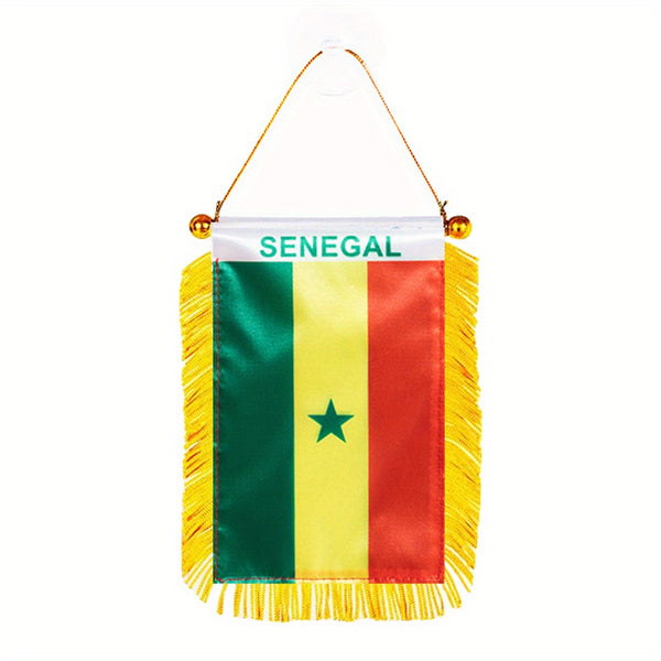 1pc Senegal Window Hanging flag 3x4 Inch 8x12cm double side Mini Flag Banner Car Rearview Mirror Decor Fringed Hanging Flag with Suction Cup