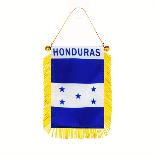 1pc Honduras Window Hanging 3x4 Inch 8x12cm HND HN Honduras double side Mini Flag Banner Car Rearview Mirror Decor Fringed Hanging Flag with Suction Cup