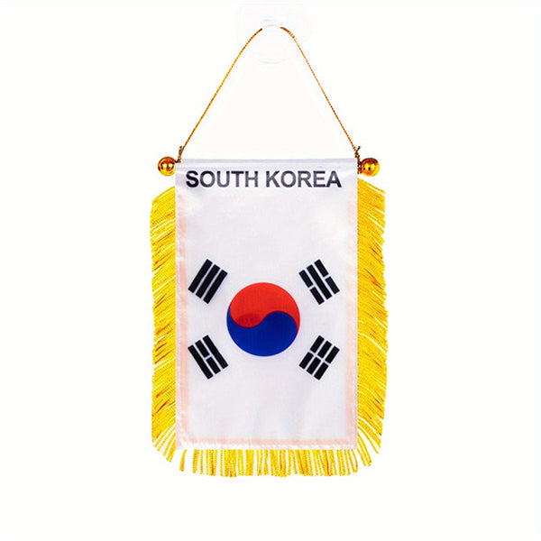 1pc South Korea Korean Window Hanging flag 3x4 Inch 8x12cm double side Mini Flag Banner Car Rearview Mirror Decor Fringed Hanging Flag with Suction Cup