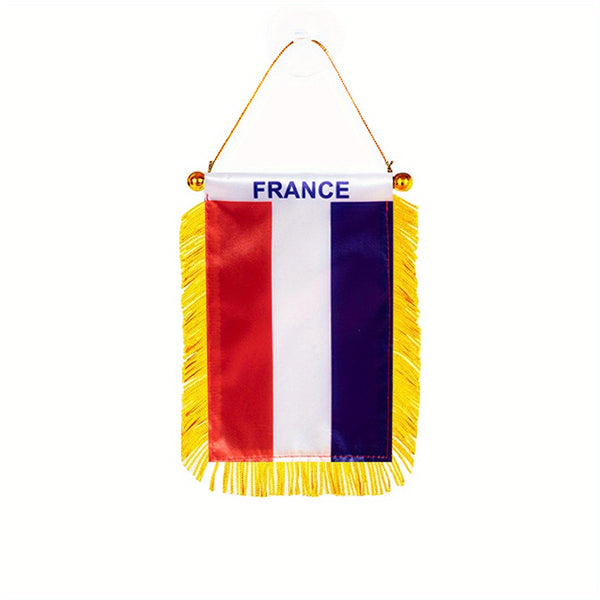 1pc France Window Hanging Flag fra fr french 3x4 Inch 8x12cm double side Mini Flag Banner Car Rearview Mirror Decor Fringed Hanging Flag with Suction Cup