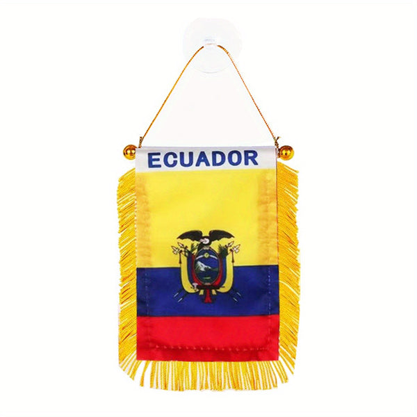 1pc Ecuador Window Hanging Flag 3x4 Inch 8x12cm double side Mini Flag Banner Car Rearview Mirror Decor Fringed Hanging Flag with Suction Cup