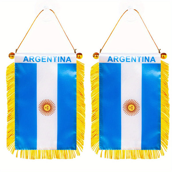 2pcs Argentina ARG AR Window Hanging Flag 3x4inch 8x12cm double side Mini Flag Banner Car Rearview Mirror Decor Fringed Hanging Flag with Suction Cup