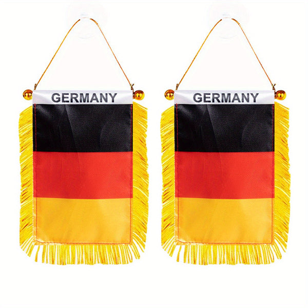 2pcs Germany Window Hanging Flag DE DEU Deutschland 3x4inch 8x12cm double side Mini Flag Banner Car Rearview Mirror Decor Fringed Hanging Flag with Suction Cup