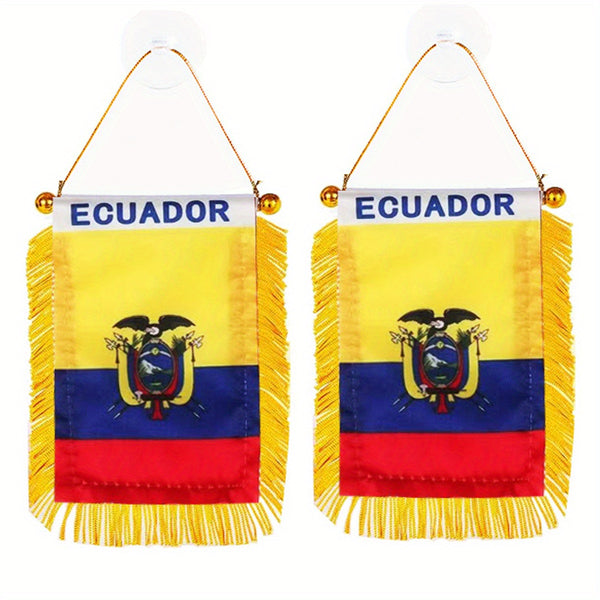 2pcs Ecuador Window Hanging Flag 3x4inch 8x12cm double side Mini Flag Banner Car Rearview Mirror Decor Fringed Hanging Flag with Suction Cup
