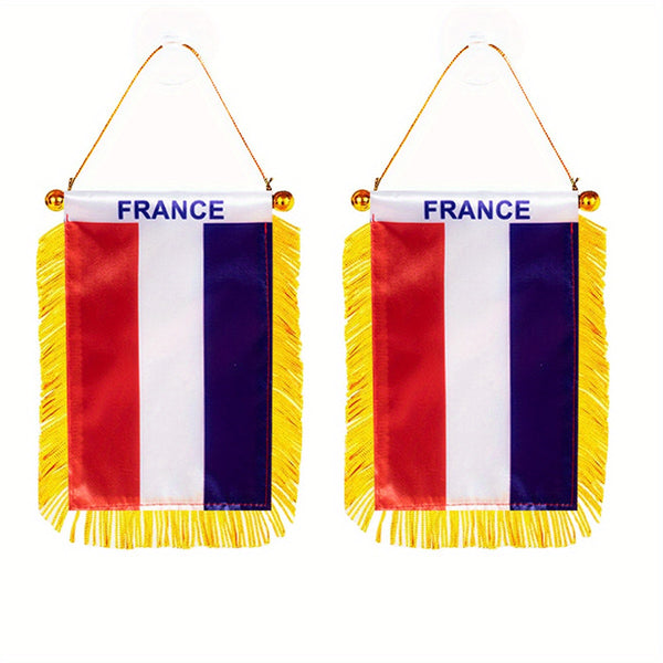 2pcs France Window Hanging Flag fra fr french 3x4inch 8x12cm double side Mini Flag Banner Car Rearview Mirror Decor Fringed Hanging Flag with Suction Cup