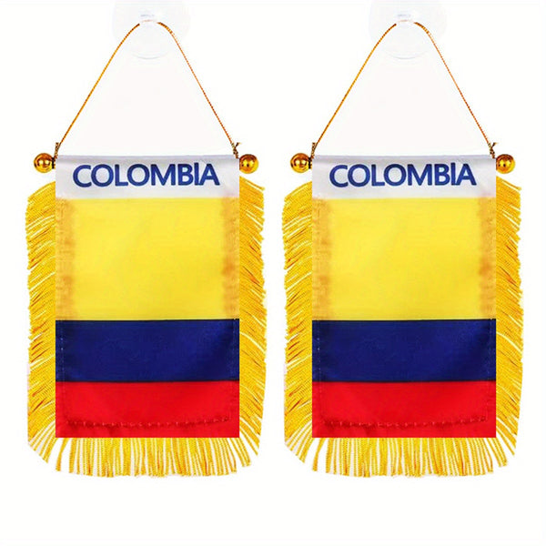 2pcs Columbia Window Hanging flag 3x4inch 8x12cm CO COL Colombia double side Mini Flag Banner Car Rearview Mirror Decor Fringed Hanging Flag with Suction Cup