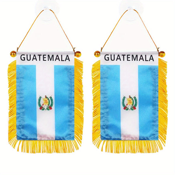 2pcs Guatemala Window Hanging flag 3x4inch 8x12cm double side Mini Flag Banner Car Rearview Mirror Decor Fringed Hanging Flag with Suction Cup