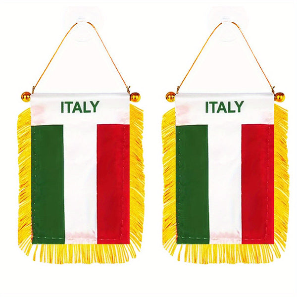 2pcs Italy Window Hanging flag Ita It Italia Flag 3x4inch 8x12cm double side Mini Flag Banner Car Rearview Mirror Decor Fringed Hanging Flag with Suction Cup