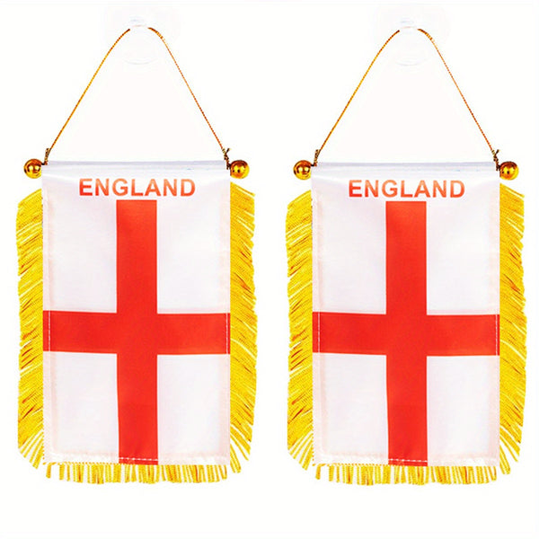 2pcs England Window Hanging flag Red Cross UK Flag 3x4Inch 8x12cm double side Mini Flag Banner Car Rearview Mirror Decor Fringed Hanging Flag with Suction Cup