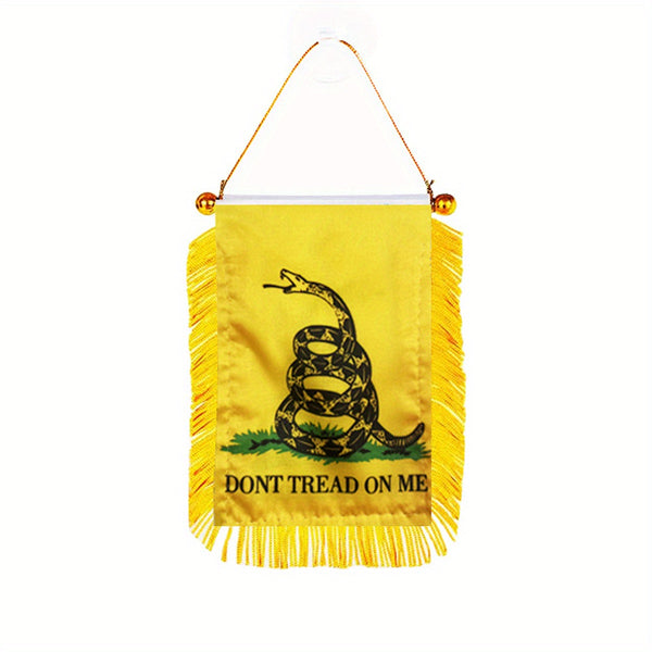 1pc Gadsden flag Dont Tread on Me Window Hanging Flag 3x4 Inch 8x12cm double side Mini Flag Banner Car Rearview Mirror Decor Fringed Hanging Flag with Suction Cup