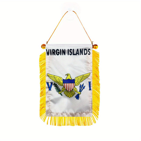 1pc Virgin islands Window Hanging Flag 3x4 Inch 8x12cm double side Mini Flag Banner Car Rearview Mirror Decor Fringed Hanging Flag with Suction Cup