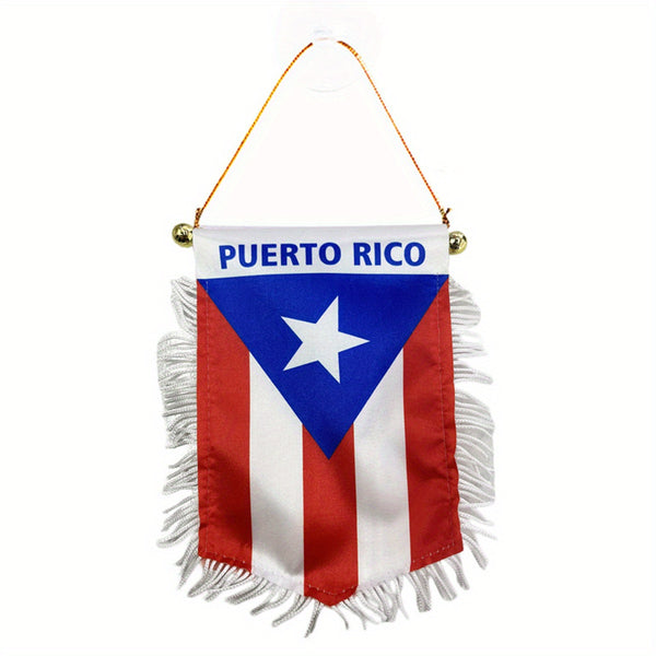 1pc Puerto Rico Window Hanging flag 5.9x3.9inch 15x10cm double side Middle size Flag Banner Car Rearview Mirror Decor Fringed Hanging Flag with Suction Cup