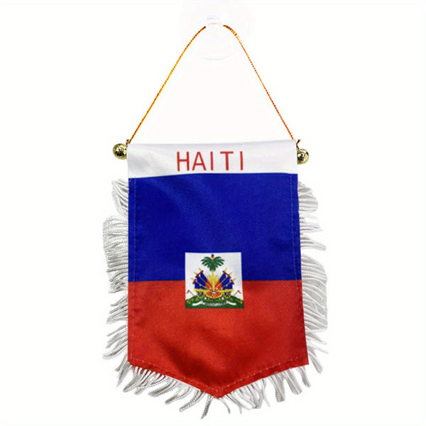 1pc Haiti Window Hanging Flag Hayti 5.9x3.9inch 15x10cm double side Middle size Flag Banner Car Rearview Mirror Decor Fringed Hanging Flag with Suction Cup