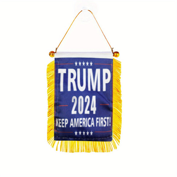 1pc Trump 2024 Window Hanging flag 3x4in 8x12cm double side Mini Flag Banner Car Rearview Mirror Decor Fringed Hanging Flag with Suction Cup