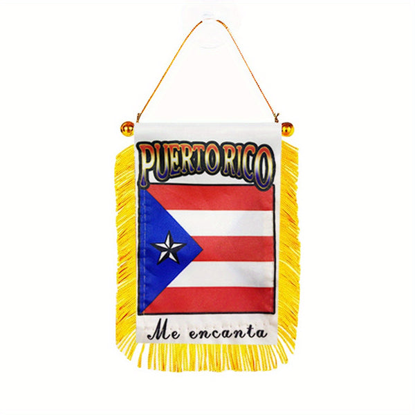 1pc Puerto Rico Window Hanging flag 3x4 Inch 8x12cm double side Mini Flag Banner Car Rearview Mirror Decor Fringed Hanging Flag with Suction Cup