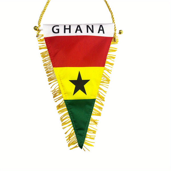 1pc Ghana Hanging flag triangle flag 9.8x5.9in 25x15cm double side Flag Banner football flag Car Rearview Mirror Decor Fringed Hanging Flag