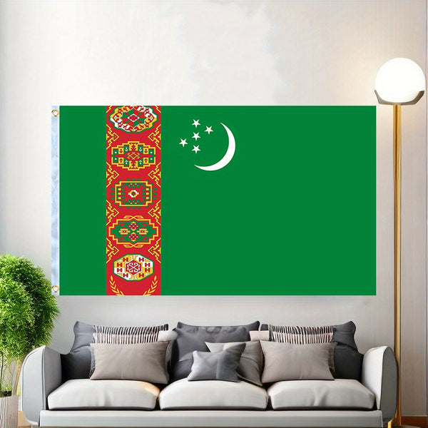 Turkmenistan Flag 90x150cm 3X5Ft Hanging Polyester Turkmen Flags Polyester with Brass Grommets National Flag Banner For Decoration with Two Metal Grommets Fade Resistant Vivid Colors