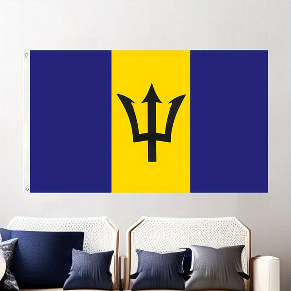 Barbados Flag 90x150cm 3X5Ft Hanging Polyester Barbadian national Flags Polyester with 2 Brass Grommets Flag Banner For Decoration Fade Resistant Vivid Colors