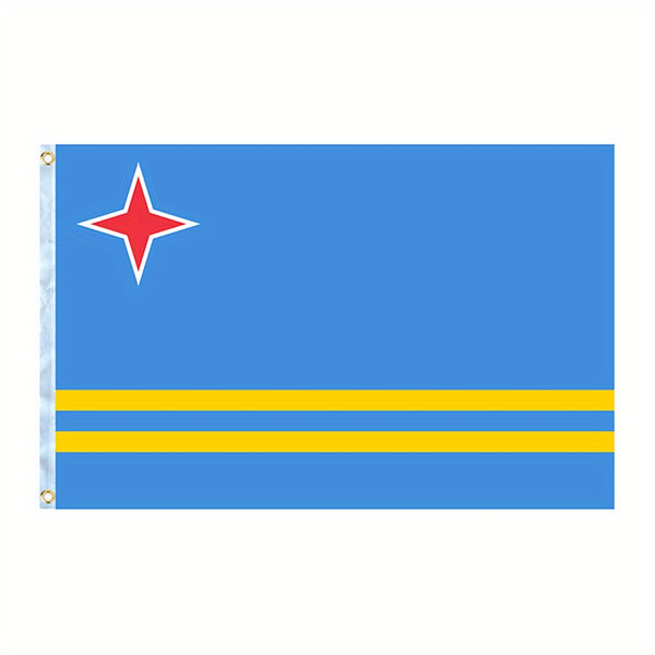 Aruba Flag 90x150cm 3X5Ft Hanging Polyester Arubans Flags Polyester with 2 Brass Grommets Flag Banner For Decoration Fade Resistant Vivid Colors