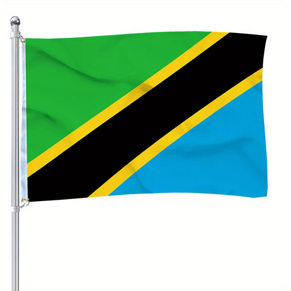 Tanzania Flag 90x150cm 3X5Ft Hanging Polyester Tanzanian National Flags Polyester with Brass Grommets Flag Banner For Decoration Fade Resistant Vivid Colors