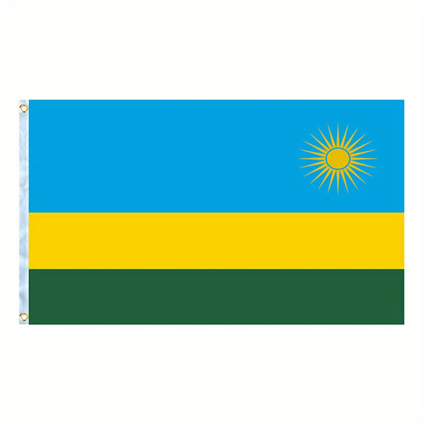 Rwanda Flag 90x150cm 3X5Ft Hanging Polyester Rwandese national Flags Polyester with Brass Grommets Flag Banner For Decoration with Two Metal Grommets Fade Resistant Vivid Colors