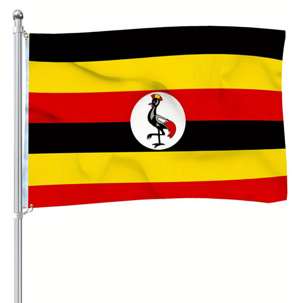 Uganda Flag 90x150cm 3X5Ft Hanging Polyester Republic of Uganda Ugandan national Flags Polyester with Brass Grommets Flag Banner For Decoration with Two Metal Grommets Fade Resistant Vivid Colors