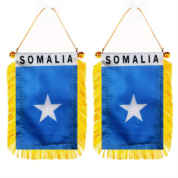 2pcs  Somalia Window Hanging Flag Somingia SOM 3x4 Inch 8x12cm double side Mini Flag Banner Car Rearview Mirror Decor Fringed Hanging Flag with Suction Cup