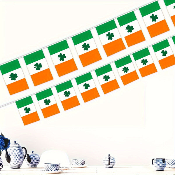 Irish Ireland Shamrock Country string flag 14cmx21cm 5.5x8.2in Green White Orange IRE IR IRISH string Banner