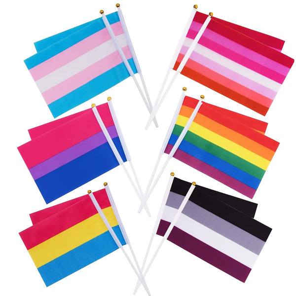 14X21cm Rainbow Flag with Flagpole Rainbow Gay Lesbian Homosexual Bisexual Pansexuality Transgender LGBT Pride