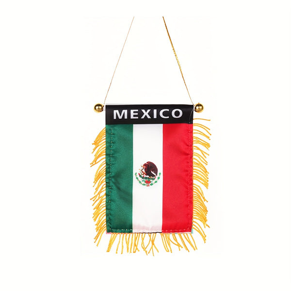 1PC Mexico MX Mex Mx Mexican Window Hanging Flag 3X4 Inch 8X12cm Mini Flag Banner & Car Rearview Mirror Décor Fringed Hanging Flag with Suction Cup