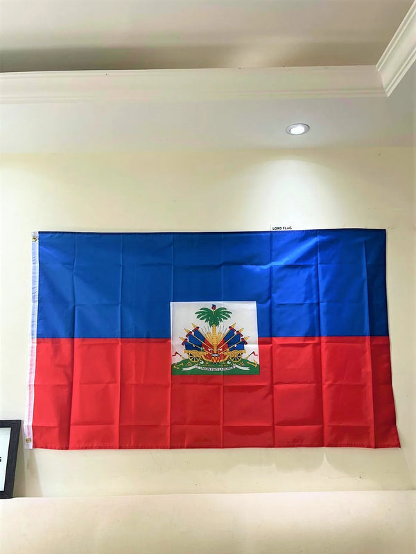 Free shipping  Haiti Flag 90x150cm 100% blue red Polyester 2 Sides Printed National Flag Haiti Sports