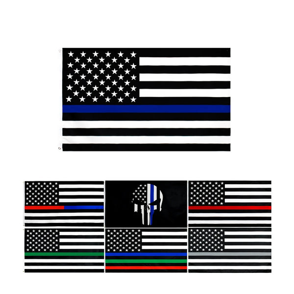 USA Police flag 90x150cm Polyester Thin Blue Yellow Red Green Gray Line America Police lue line skull bone America Punisher